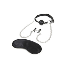 Load image into Gallery viewer, Lux Fetish Breathable Ball Gag w/Adjustable Pressure Nipple Clamps