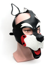 Load image into Gallery viewer, Playful Pup Hood- Black/White/Red